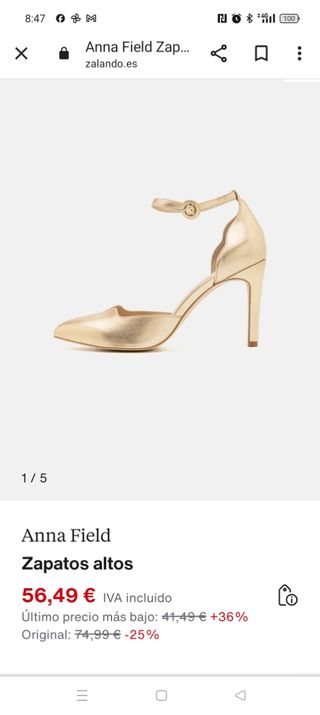 Zapatos tacón dorado nuevo