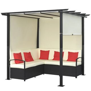 Set da Giardino con 2 Divani in Rattan PE e Pergol