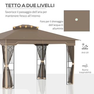 Gazebo da Giardino con Zanzariera, Doppio Tetto e 