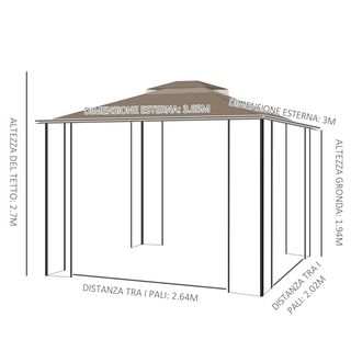 Gazebo da Giardino con Zanzariera, Doppio Tetto e 