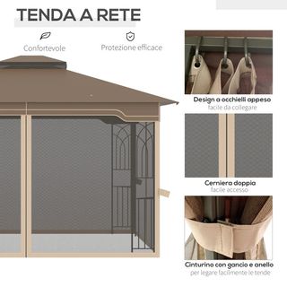 Gazebo da Giardino con Zanzariera, Doppio Tetto e 