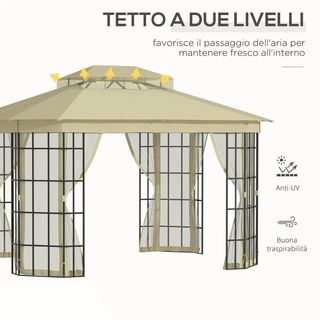 Gazebo da Giardino con Zanzariera, Tetto a 2 Livel