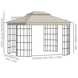 Gazebo da Giardino con Zanzariera, Tetto a 2 Livel