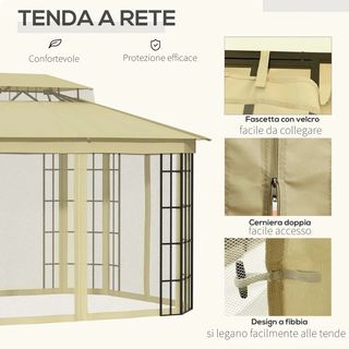 Gazebo da Giardino con Zanzariera, Tetto a 2 Livel