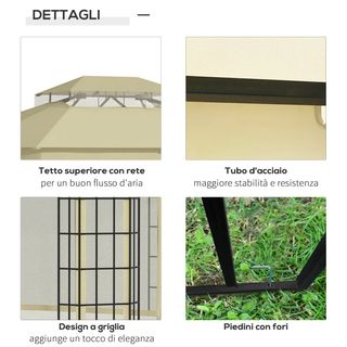 Gazebo da Giardino con Zanzariera, Tetto a 2 Livel