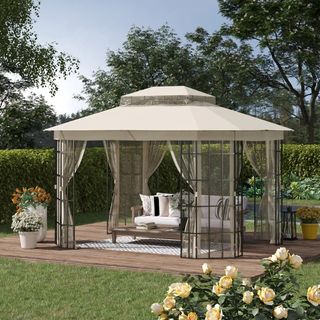 Gazebo da Giardino con Zanzariera, Tetto a 2 Livel