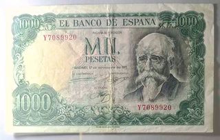 Billete España 1000 pesetas 1971 Echegaray