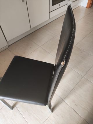 Pack 4 Sillas Cocina - Polipiel Negra y acero inox