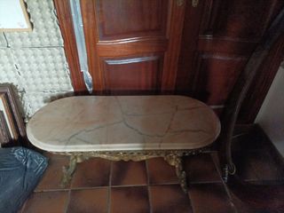 Mesa antigua de mármol y bronce