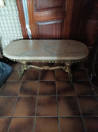 Mesa antigua de mármol y bronce