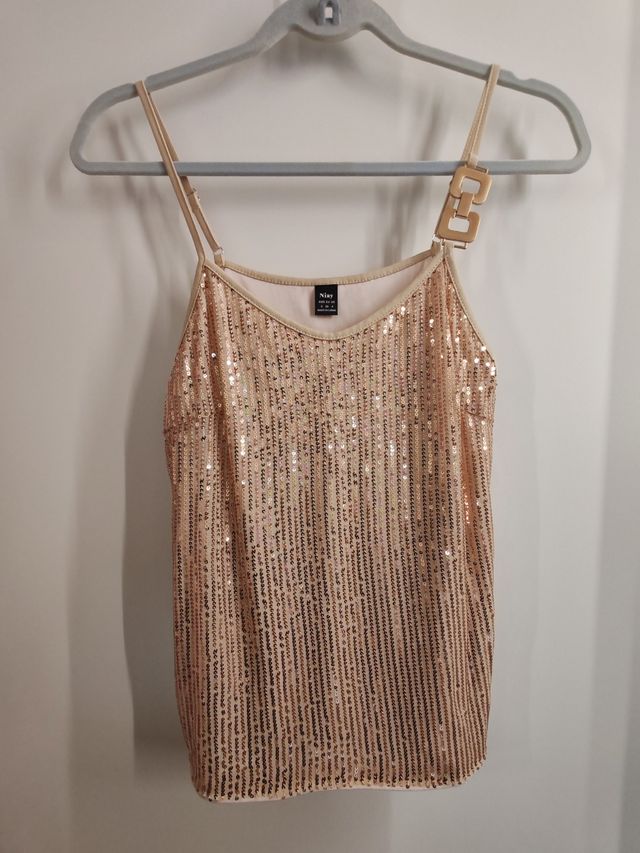Canotta paillettes cipria tg S