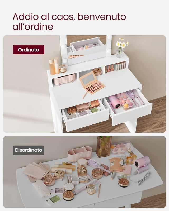Tavolo da Trucco con Specchio, 2 Cassetti 