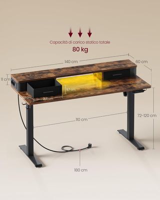 Scrivania Elettrica, 60 x 140 x (72-120) cm, Regol