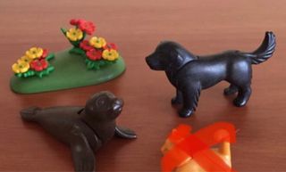 playmobil: perro, foca y base de flores