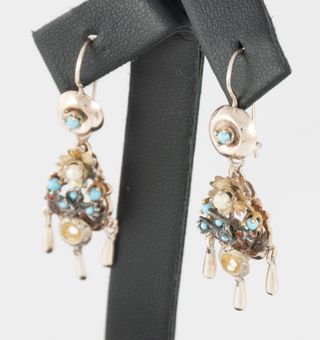 Conjunto antiguo broche y pendientes en oro 14k