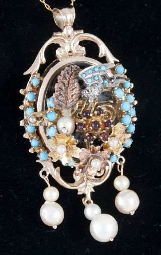 Conjunto antiguo broche y pendientes en oro 14k