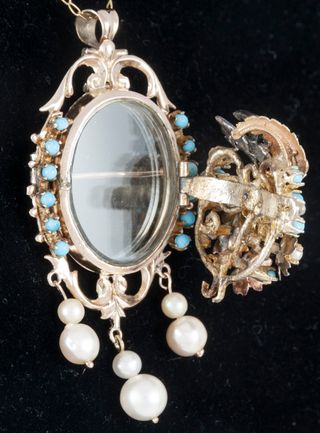 Conjunto antiguo broche y pendientes en oro 14k