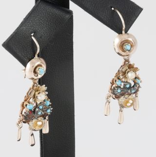 Conjunto antiguo broche y pendientes en oro 14k