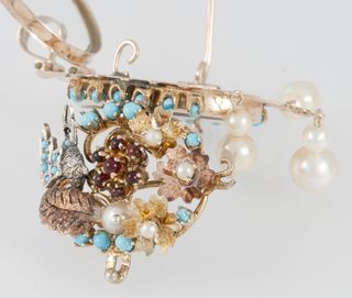 Conjunto antiguo broche y pendientes en oro 14k