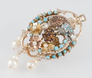 Conjunto antiguo broche y pendientes en oro 14k