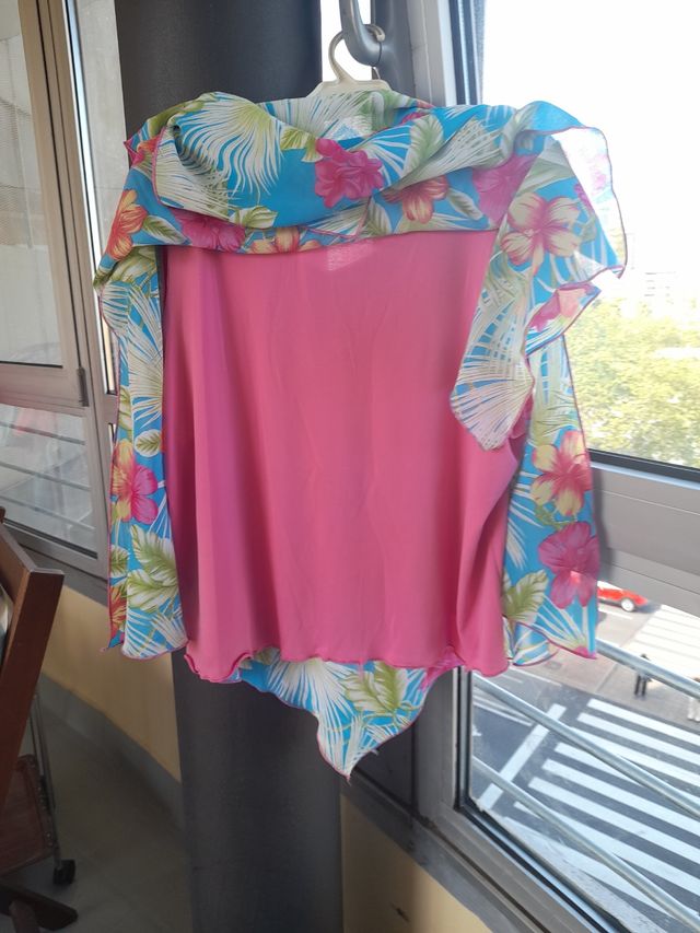 Camisa acampa precioso estampado rosa verde y azul