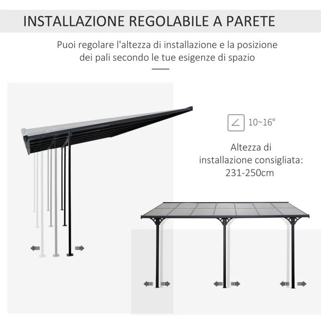 Pergola Addossata da Giardino 4.4x3m Regolabile in