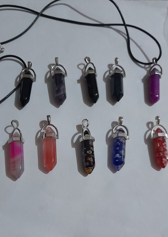 2 Colgantes prisma de cristal y piedra