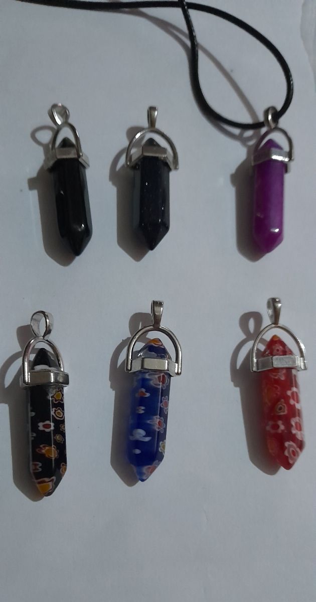 2 Colgantes prisma de cristal y piedra
