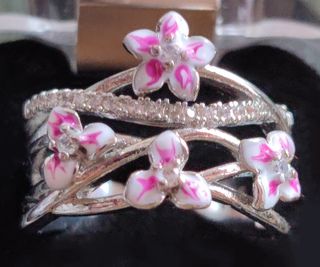 ANILLO DE PLATA VINTAGE DE FLORES ESMALTADO