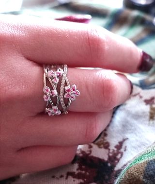 ANILLO DE PLATA VINTAGE DE FLORES ESMALTADO