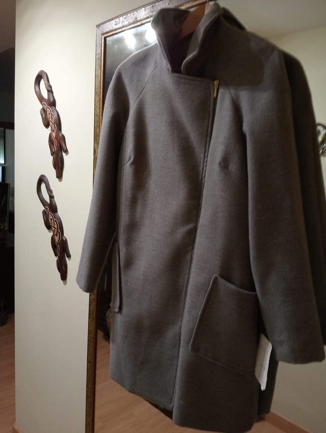 Chaquetón  de Lana Gris Asimétrico