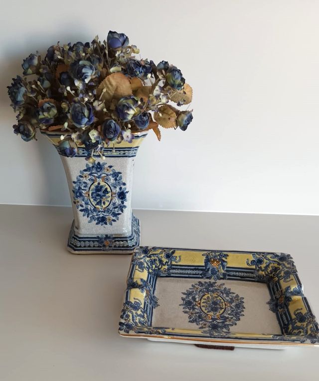 Conjunto de florero y bandeja cerámica