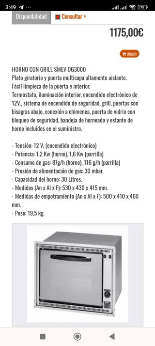 Horno camper 12v/gas
