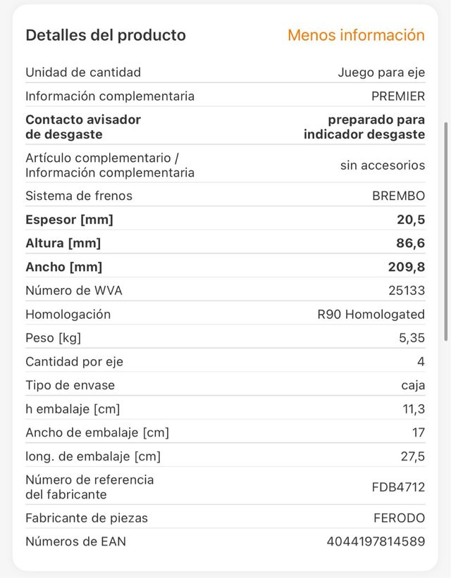 Juego de pastillas de freno BMW FERODO FDB4712