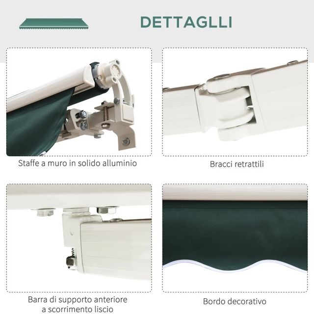 Tenda da Sole a Bracci 2.5x2m Avvolgibile Manuale 