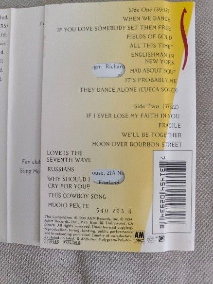 3 Musicassette Sting,Eros Ramazzotti,Gigi DAlessio