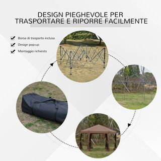 Gazebo da Giardino Pieghevole ed Esagonale con Zan