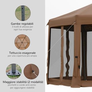 Gazebo da Giardino Pieghevole ed Esagonale con Zan