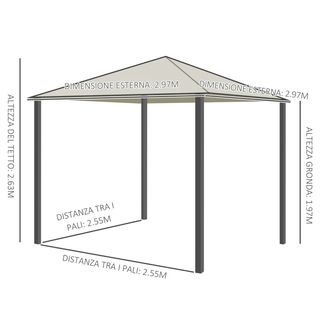Gazebo da Giardino 3x3m in Metallo con Doppio Tett