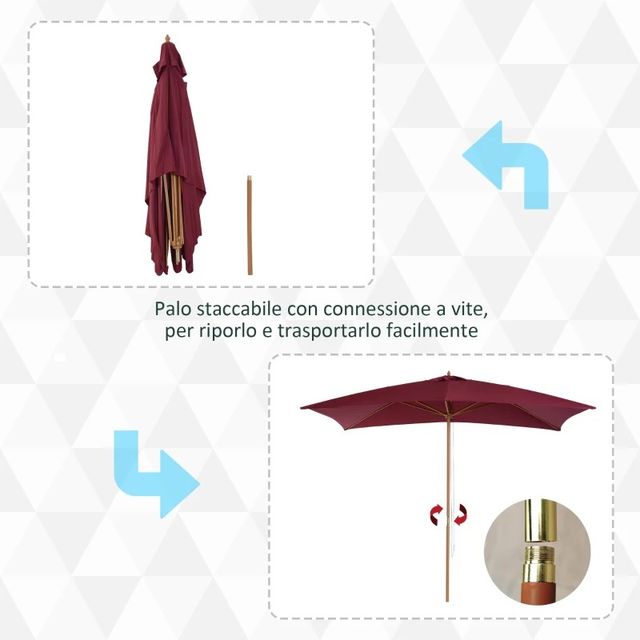 Ombrellone 2x3 m da Giardino Impermeabile a 8 Stec