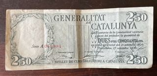Billete 2,5 pesetas 1936 generalitat de catalunya