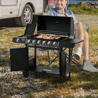 Barbecue a Gas con Coperchio, 7 Bruciatori da 20kW