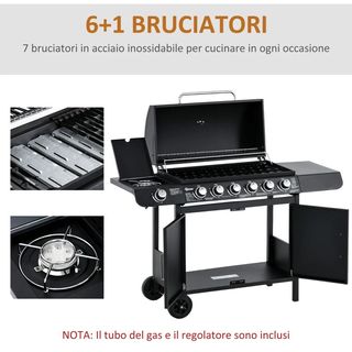 Barbecue a Gas con Coperchio, 7 Bruciatori da 20kW