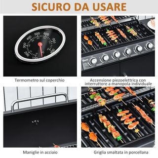 Barbecue a Gas con Coperchio, 7 Bruciatori da 20kW