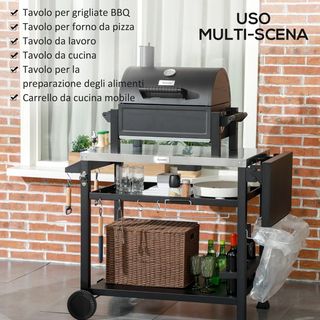 Carrello Barbecue con Tavolino Pieghevole in Accia