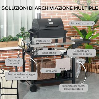 Carrello Barbecue con Tavolino Pieghevole in Accia
