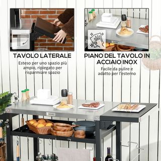 Carrello Barbecue con Tavolino Pieghevole in Accia