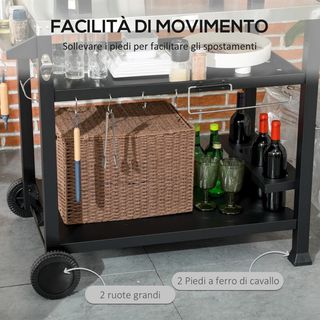Carrello Barbecue con Tavolino Pieghevole in Accia