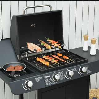 Barbecue a Gas con Coperchio, 4 Bruciatori da 11.6