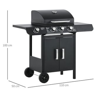 Barbecue a Gas con Coperchio, 4 Bruciatori da 11.6